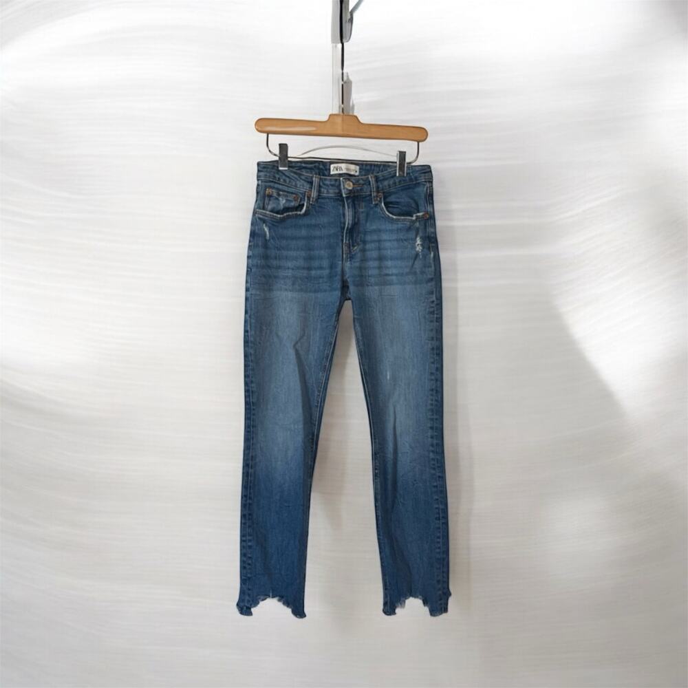 ZARA Skinny Distressed Blue Mid Rise Jeans Size 6